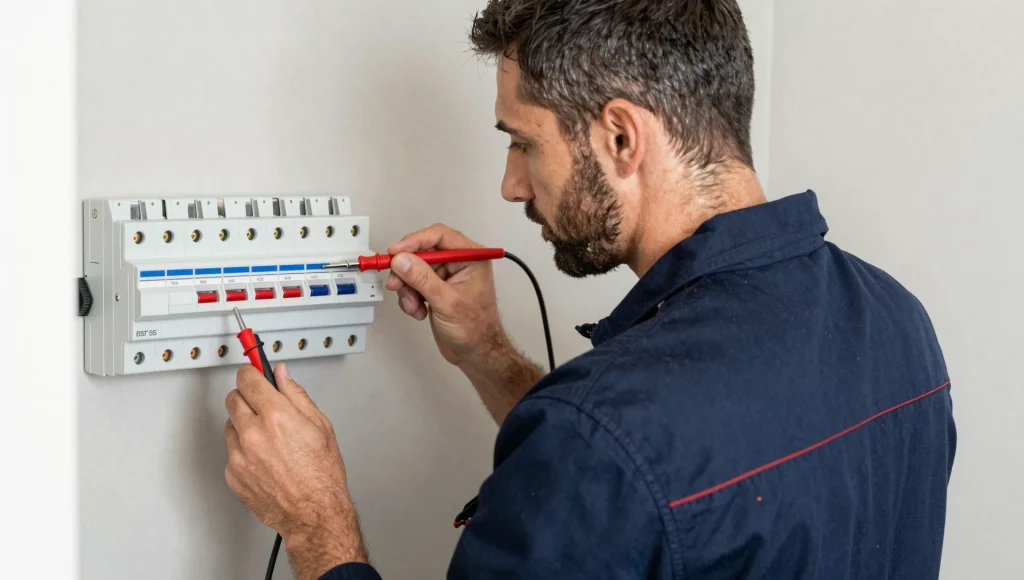 Spannungsprüfung im Rahmen einer Elektroprüfung.