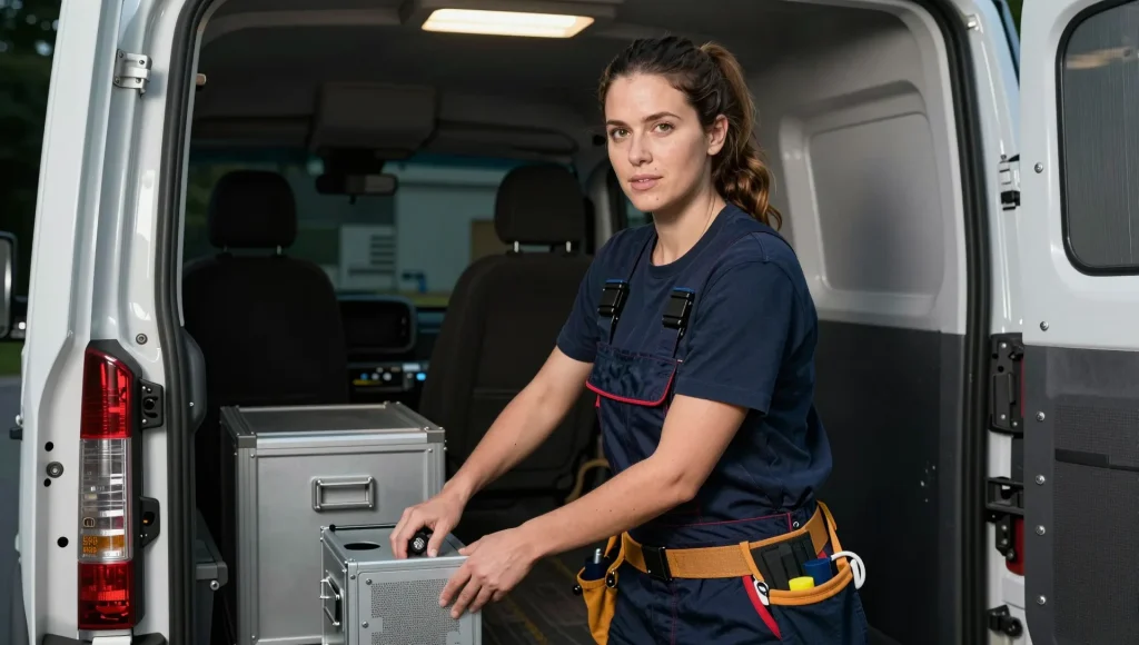 Werkzeugausrüstung im Servicefahrzeug.
