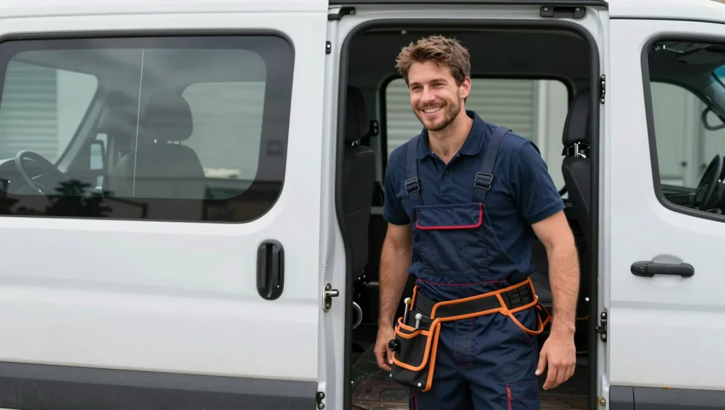 Servicefahrzeug einer Elektrofirma im Einsatz.