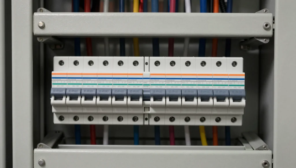 Detailaufnahme eines Verteilerschranks.
