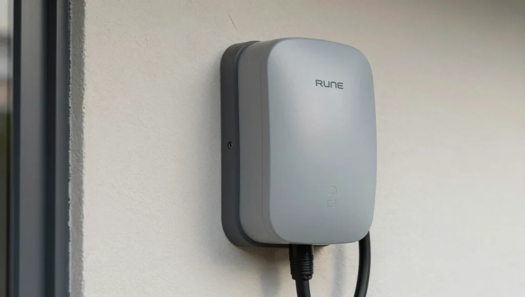 Detailaufnahme einer Wallbox-Ladestation.